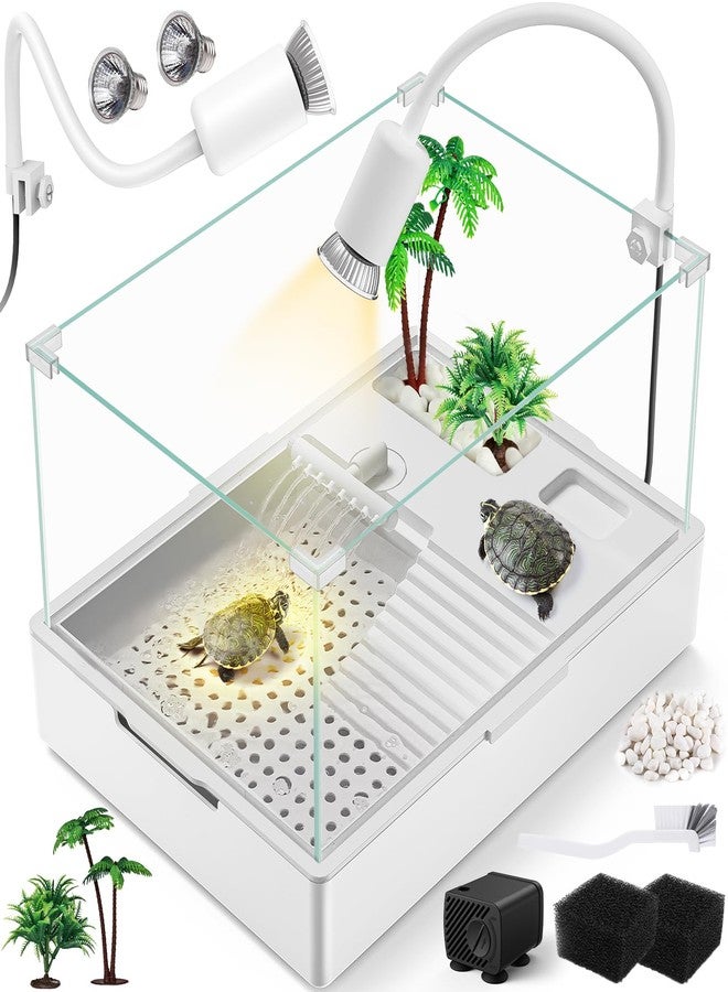 MoonOrange Small Turtle Tank Kit(Tank + Light + Water Pump), Acrylic Turtle Tank Starter Kit with Upgrade Rain Shower Head, Adjustable 5W Water Pump, Higher Fences and Multi-Function Area. (S-Kit) - Image 1